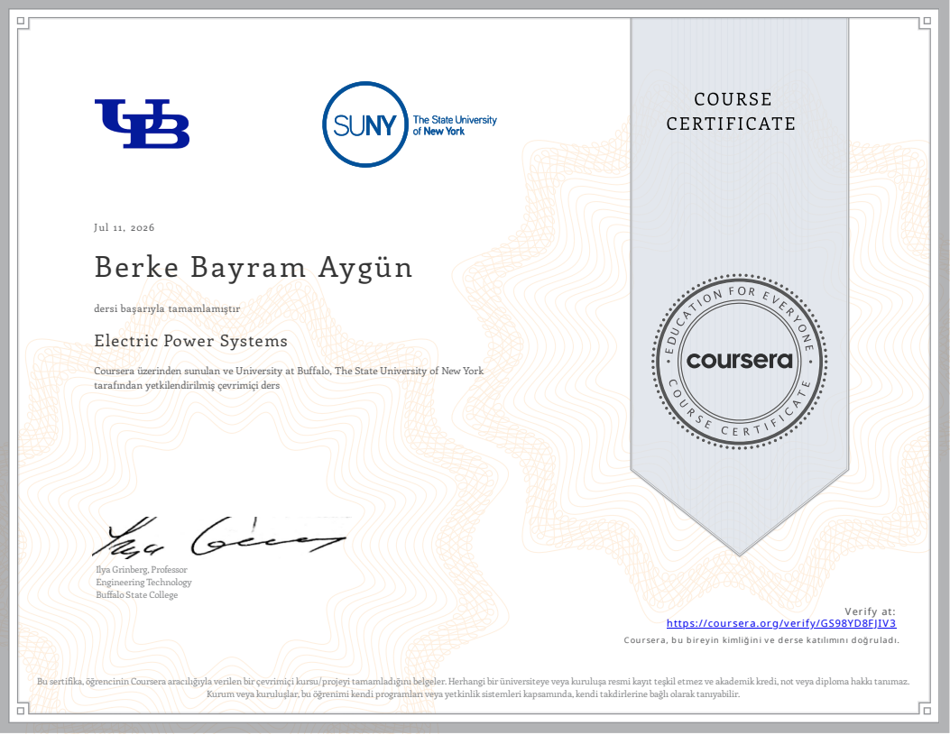Electric Power Systems certificate