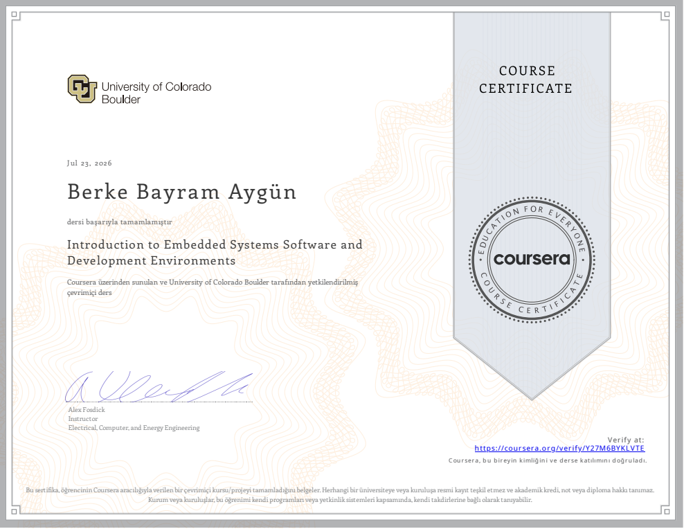 Introduction to Embedded Systems certificate